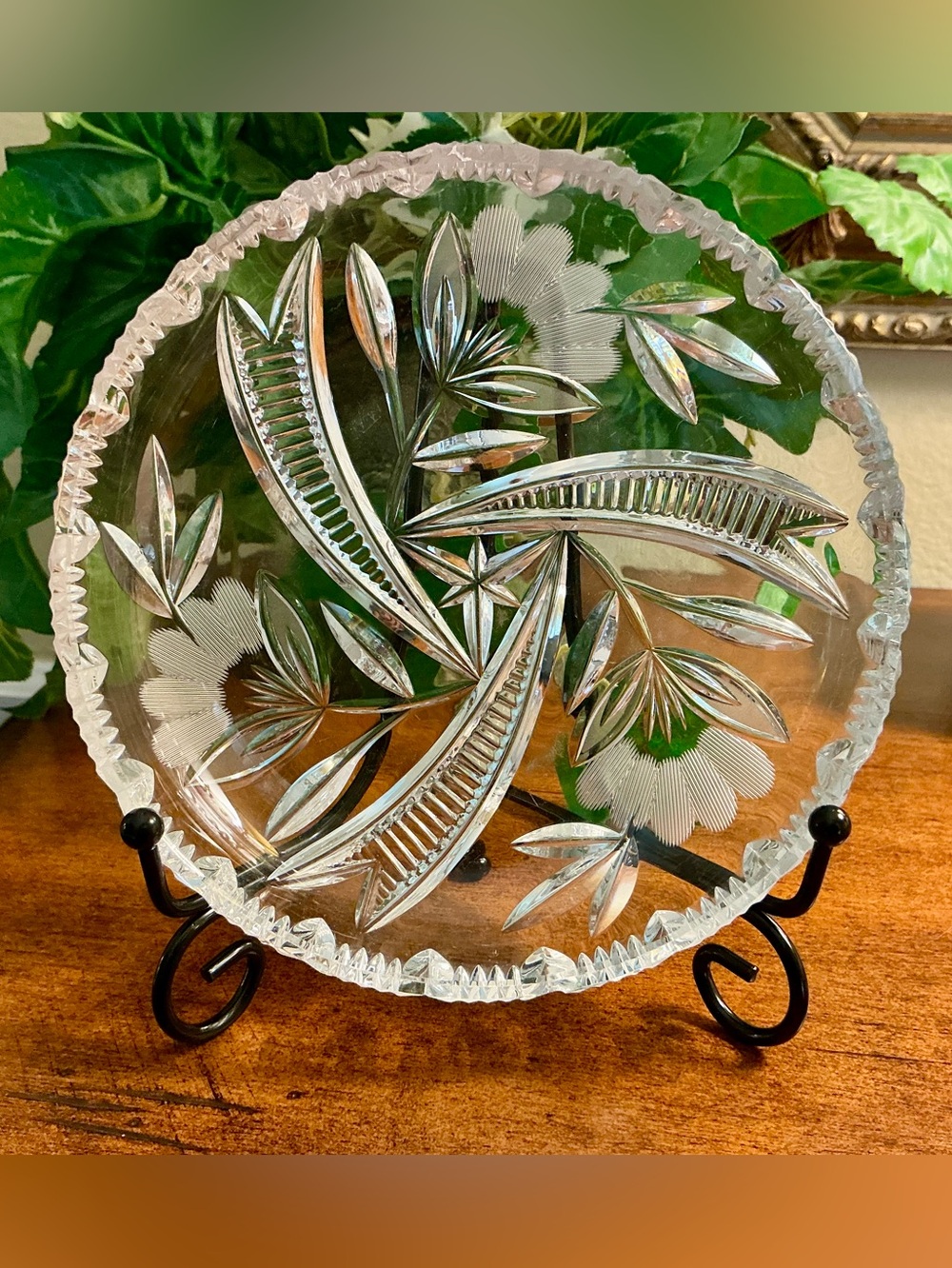 American Brilliant Period hand-cut floral plate. 6”D